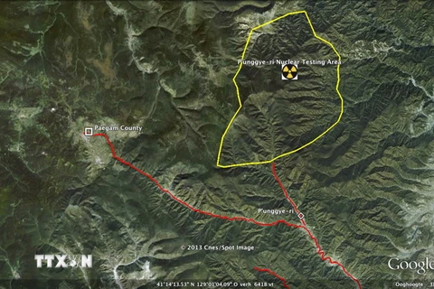 Hình ảnh vệ tinh từ bãi thử hạt nhân Punggye-ri của Triều Tiên. (Nguồn: Yonhap/TTXVNB)