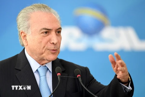 Tổng thống Michel Temer tại một sự kiện ở Brasilia ngày 29/3. (Nguồn: AFP/TTXVN)