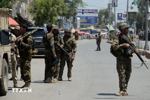Binh sỹ Afghanistan triển khai tới hiện trường vụ tấn công ở Jalalabad. (Nguồn: AFP/TTXVN)
