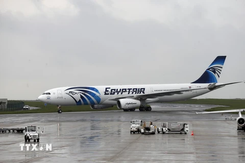 Chiếc máy bay Airbus A330 của hãng hàng không EgyptAir đáp xuống sân bay Roissy (Pháp). (Nguồn: AFP/TTXVN)