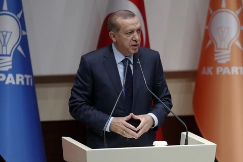 Tổng thống Thổ Nhĩ Kỳ Recep Tayyip Erdogan trong bài phát biểu tại Ankara ngày 2/5. (Nguồn: EPA/TTXVN)