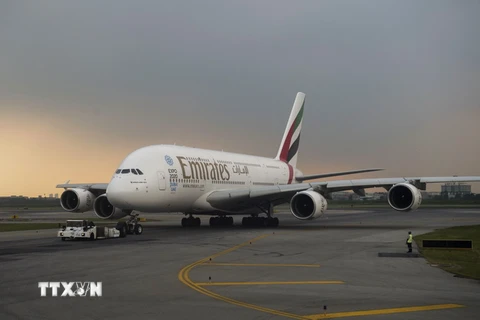 Máy bay Airbus A380-800 của Hãng hàng không Emirates. (Nguồn: AFP/TTXVN)