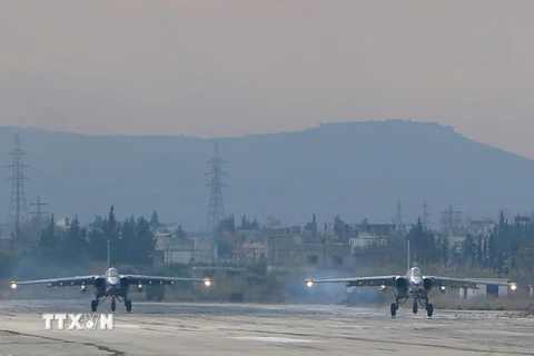 Máy bay ném bom Sukhoi Su-25 của Nga tại căn cứ quân sự Hmeymim ở Latakia ngày 16/12/2015. (Nguồn: AFP/TTXVN)