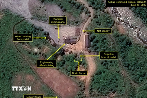 Hình ảnh vệ tình do thám của Mỹ đã phát hiện hoạt động tại bãi thử hạt nhân ngầm Punggye-ri của Triều Tiên. (Nguồn: 38 North/TTXVN)