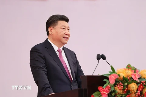 Chủ tịch Trung Quốc Tập Cận Bình tại một lễ kỷ niệm ở Hong Kong, Trung Quốc ngày 1/7. (Nguồn: THX/TTXVN)