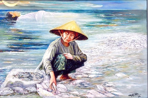 Tác phẩm "Biển chết" của họa sỹ Nguyễn Nhân. (Nguồn: travinh.gov.vn)