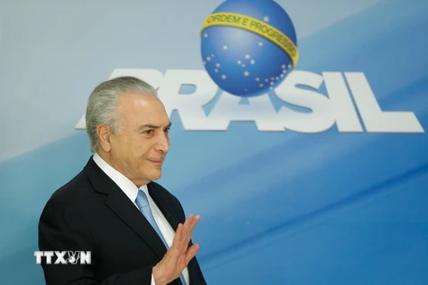 Tổng thống Brazil Michel Temer phát biểu sau phiên họp Hạ viện Brazil ở Brasilia ngày 2/8. (Nguồn: AFP/TTXVN)