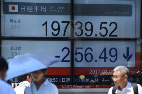 Chỉ số Nikkei 225 tại thị trường chứng khoán Tokyo ngày 9/8. (Nguồn: AFP/TTXVN)
