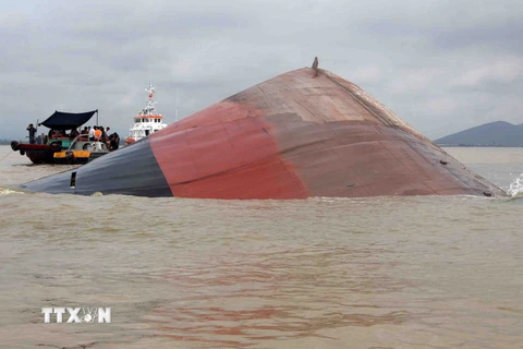 Vị trí tàu VTB 26 bị chìm trên biển Nghệ An. (Ảnh: TTXVN phát)