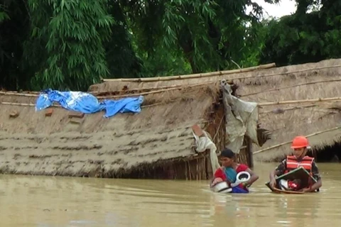 Cảnh lũ lụt tại Nepal. (Nguồn: AFP)