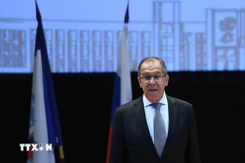 Ngoại trưởng Nga Sergei Lavrov phát biểu tại thủ đô Moskva ngày 1/9. (Nguồn: AFP/TTXVN)
