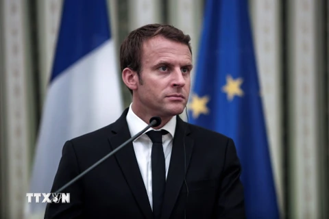 Tổng thống Pháp Emmanuel Macron phát biểu tại Athens ngày 7/9. (Nguồn: AFP/TTXVN)