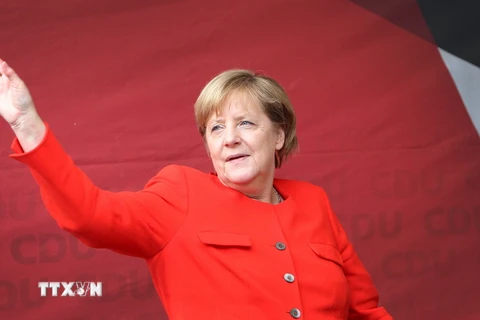 Thủ tướng Đức Angela Merkel tại cuộc vận động tranh cử ở Heidelberg ngày 5/9. (Nguồn: AFP/TTXVN)