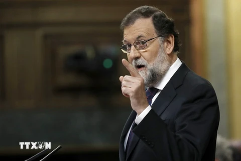 Thủ tướng Tây Ban Nha Mariano Rajoy phát biểu tại Madrid. (Nguồn: EPA/TTXVN)