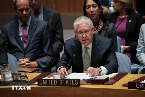 Ngoại trưởng Mỹ Rex Tillerson phát biểu tại phiên họp của Hội đồng Bảo an LHQ về vấn đề phi hạt nhân hóa ở New York (Mỹ) ngày 21/9. (Nguồn: AFP/TTXVN)