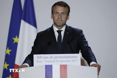 Tổng thống Pháp Emmanuel Macron phát biểu tại Paris ngày 22/9. (Nguồn: AFP/TTXVN)