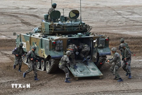 Các binh sỹ Hàn Quốc tham gia diễn tập. (Nguồn: AFP/TTXVN)