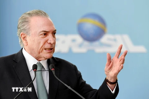 Tổng thống Brazil Michel Temer phát biểu tại Brasilia ngày 4/10. (Nguồn: AFP/TTXVN)