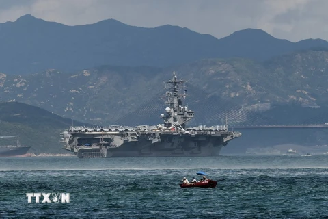 Tàu sân bay USS Ronald Reagan của Hải quân Mỹ, ngày 2/10. (Nguồn: AFP/TTXVN)