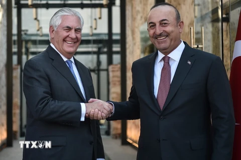 Ngoại trưởng Mỹ Rex Tillerson (trái) và người đồng cấp Thổ Nhĩ Kỳ Mevlut Cavusoglu tại cuộc gặp ở Istanbul, Thổ Nhĩ Kỳ ngày 9/7. (Nguồn: AFP/TTXVN)