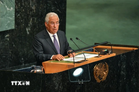 Thủ tướng Antonio Costa phát biểu tại Khóa họp 72 Đại hội đồng Liên hợp quốc ở New York, Mỹ ngày 21/9. (Nguồn: THX/TTXVN)
