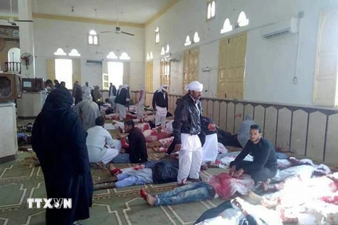 Thi thể các nạn nhân tại hiện trường vụ tấn công đền thờ Al Rawdah ngày 24/11. (Nguồn: L'Espresso/TTXVN)