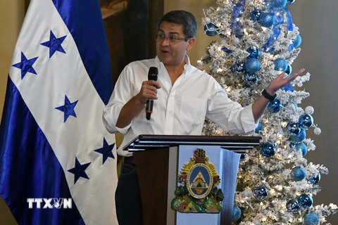 Tổng thống Honduras Juan Orlando Hernandez phát biểu tại Tegucigalpa. (Nguồn: AFP/TTXVN)