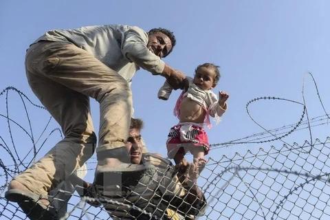 Người di cư cố vượt qua hàng rào dây thép gai để vào lãnh thổ Thổ Nhĩ Kỳ. Ảnh minh họa. (Nguồn: AFP/TTXVN)