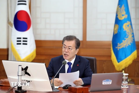 Tổng thống Hàn Quốc Moon Jae-in tại cuộc họp nội các ở Seoul. (Nguồn: YONHAP/TTXVN)