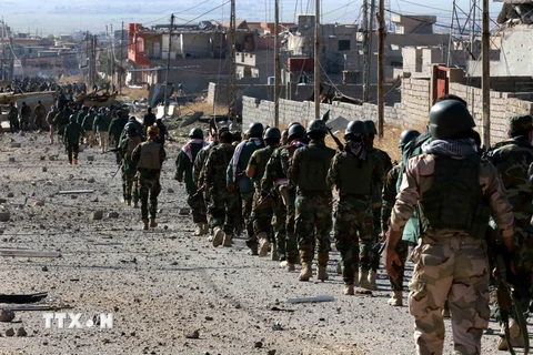 Các tay súng người Kurd trong chiến dịch chống IS tại thị trấn Sinjar, tỉnh Nineveh, miền Bắc Iraq ngày 13/11/2015. (Nguồn: AFP/TTXVN)