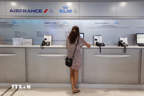 Quầy làm thủ tục của hãng hàng không Air France đậu tại sân bay Nice, Đông Nam nước Pháp. (Nguồn: AFP/TTXVN)