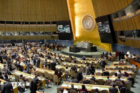 Toàn cảnh một phiên họp của Đại hội đồng Liên hợp quốc ở New York, Mỹ. (Nguồn: Kyodo/TTXVN)