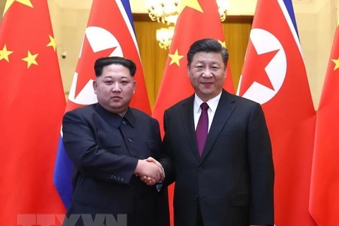 Chủ tịch Trung Quốc Tập Cận Bình hội đàm với nhà lãnh đạo Kim Jong-un. (Nguồn: THX/TTXVN)