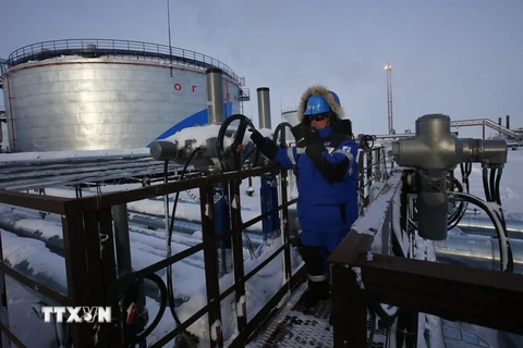 Giàn khoan dầu và khí đốt Novoprtovskoye ở Yamalo-Nenets Autonomous, cách Nadym, miền Bắc Nga 250km năm 2015. (Nguồn: AFP/TTXVN)