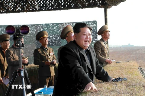 Nhà lãnh đạo Kim Jong-un trong một chuyến thị sát. (Nguồn: Rodong Sinmun/TTXVN)