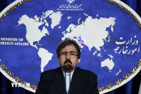Người phát ngôn Bộ Ngoại giao Iran Bahram Ghasemi trong một cuộc họp báo tại Tehran. (Ảnh: AFP/TTXVN)