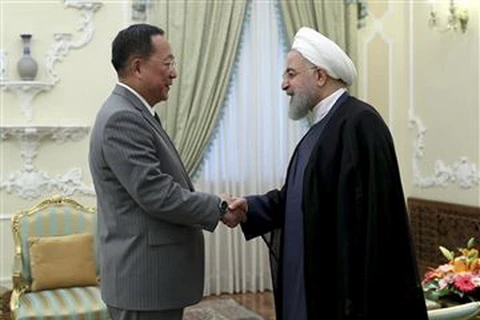 Tổng thống Iran Hassan Rouhani (phải) gặp Ngoại trưởng Triều Tiên Ri Yong-ho. (Nguồn: AP)