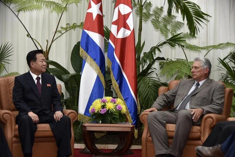 Ông Choe Ryong-hae (trái) hội đàm với Chủ tịch Hội đồng nhà nước Cuba Miguel Diaz-Canel. (Nguồn: granma.cu)