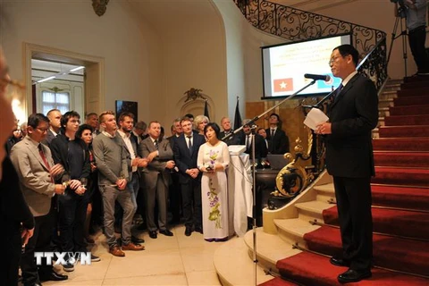 Đại sứ Vũ Anh Quang phát biểu tại buổi lễ. (Ảnh: Kim Chung/TTXVN)