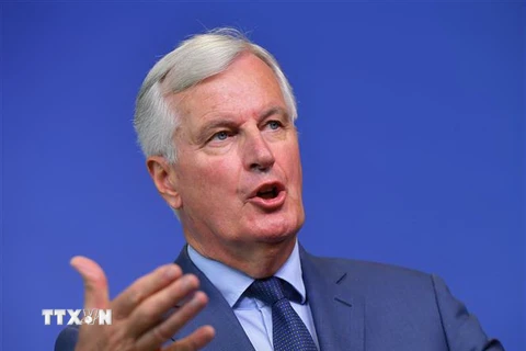 Trưởng đoàn đàm phán Brexit của EU Michel Barnier phát biểu tại cuộc họp báo ở Brussels, Bỉ ngày 31/8. (Ảnh: AFP/TTXVN)
