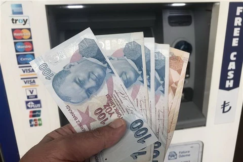 Kiểm tiền lira tại Istanbul, Thổ Nhĩ Kỳ ngày 14/8. (Ảnh: THX/TTXVN)
