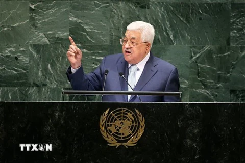Tổng thống Palestine Mahmoud Abbas phát biểu tại Khóa họp 73 Đại hội đồng Liên hợp quốc ở New York (Mỹ) ngày 27/9/2018. (Ảnh: THX/TTXVN)