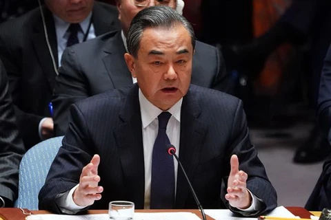 Bộ trưởng Ngoại giao Trung Quốc Vương Nghị phát biểu tại cuộc họp của Hội đồng Bảo an Liên hợp quốc ở New York, Mỹ ngày 27/9/2018. (Ảnh: AFP/TTXVN)