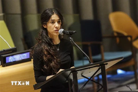 Cô Nadia Murad, 25 tuổi, nhà hoạt động nhân quyền người Yazidi, ở tỉnh Sinjar, miền Bắc Iraq, được Ủy ban Nobel Na Uy trao giải Nobel Hòa bình 2018. (Ảnh: AFP/TTXVN)