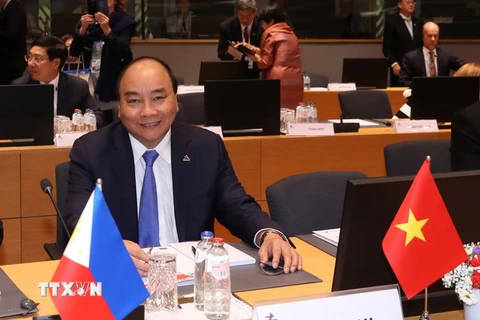 Thủ tướng Nguyễn Xuân Phúc tại Lễ khai mạc Hội nghị cấp cao Á-Âu (ASEM) lần thứ 12. (Ảnh: Thống Nhất/TTXVN)