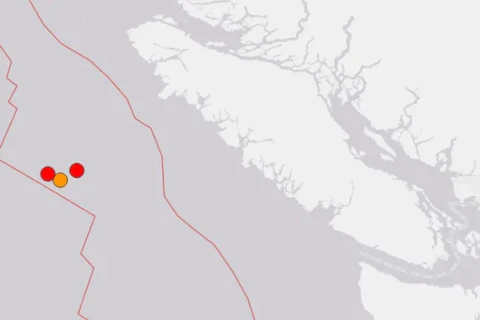 Vị trí 3 trận động đất. (Nguồn: cbc.ca)