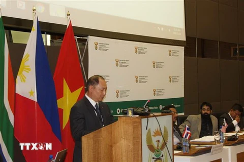 Đại sứ Việt Nam tại Nam Phi Vũ Văn Dũng phát biểu tại buổi lễ. (Ảnh: Đình Lượng/TTXVN)