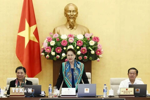 Chủ tịch Quốc hội Nguyễn Thị Kim Ngân phát biểu tại Phiên họp thứ 28. (Ảnh: Văn Điệp/TTXVN)