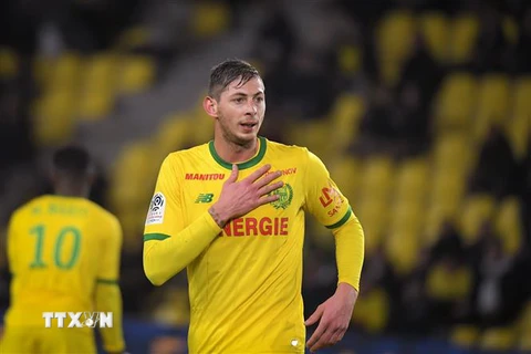 Cầu thủ Emiliano Sala trong trận đấu giữa CLB Nantes và Montpellier tại Giải vô địch quốc gia Pháp, diễn ra trên sân vận động La Beaujoire ở Nantes, Pháp, ngày 8/1/2019. (Ảnh: AFP/TTXVN)