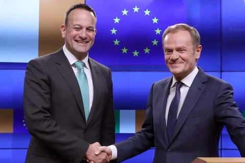 Chủ tịch Hội đồng châu Âu Donald Tusk (phải) và Thủ tướng Ireland Leo Varadkar. (Nguồn: Reuters)